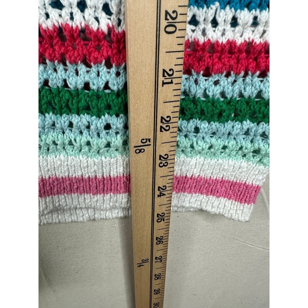 Talbots Sweater Vest Crochet Crewneck Pullover Rainbow Stripe Womens Sz Medium - Picture 6 of 8